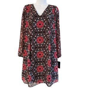 INC International Concepts Tied Neck Floral Paisley Print Shift Dress